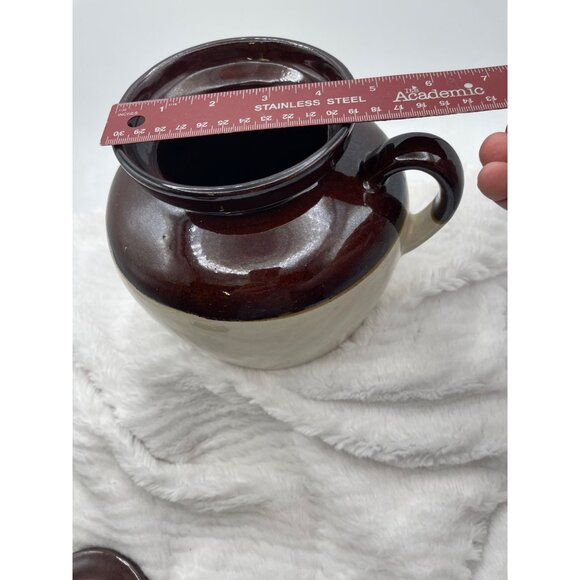 Vintage Roseville Ransbottom RRP McCoy Two Tone Stoneware Bean Pot Crock Lid & H - Picture 13 of 16